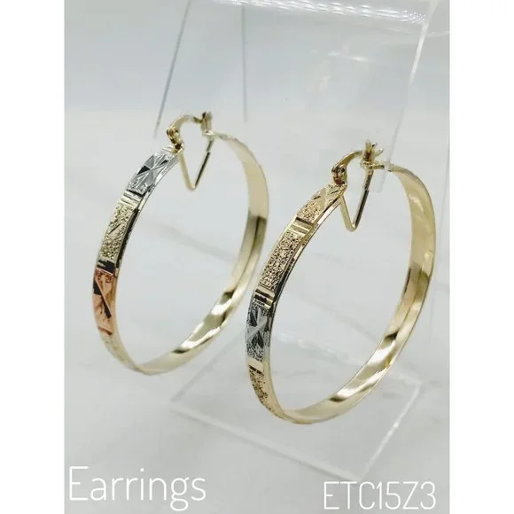 14K BRAZILIAN Gold Earrings, Hoop Earrings, Gold Filled Jewelry - Picture 3 of 5